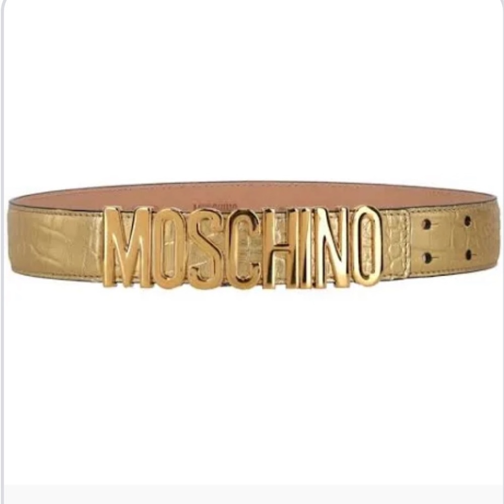 Moschino gold croc embossed leather belt